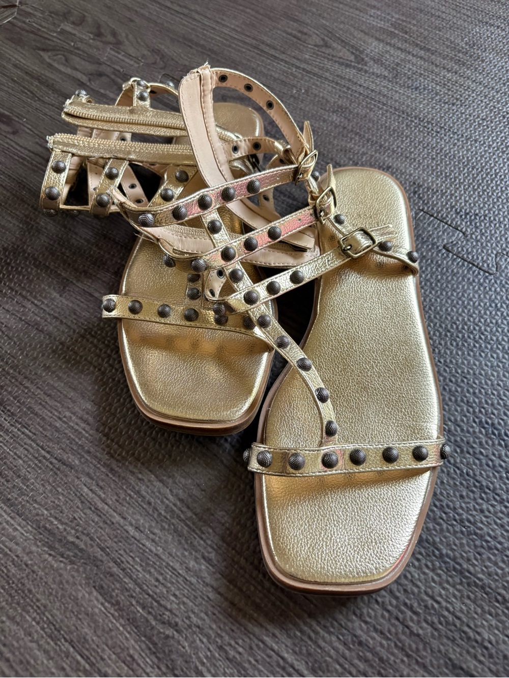 Gold Studded gladiator Flat Sandals - Women's